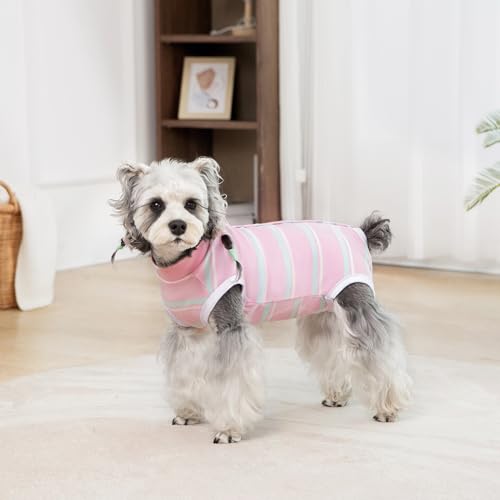 Image of Dog Surgery Recovery Suits, Sleeveless Dog Recovery Suit Female, E-Collar & Cone Alternative Surgical Suit for Small and Medium Dogs After Surgery, Striped Dog Onesie Pajamas