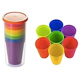 insulated drink cups with straws  July Miracle 7pcs Wiederverwendbare Plastikbecher, Drinkware Tumbler Stapeln von Wassergläsern Cups für Drink Party, Event, Hochzeit - Regenbogenfarbe, 7.05oz