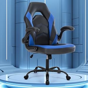 Ergonomic Computer Gaming Chair with Adjustable High Backrest,Flip-up Armrests and Lumbar Support,PU Leather, Blue