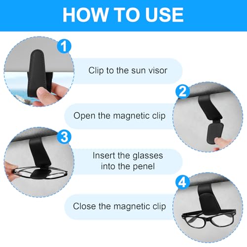 Miniatura 6 de Zorplex 2 Unidades Soporte De Gafas De Sol Para Coche En Cuero Con Clip Magnético Para Visera, Universal, Portagafas Y Soporte Para Tarjetas Y Billetes Negro