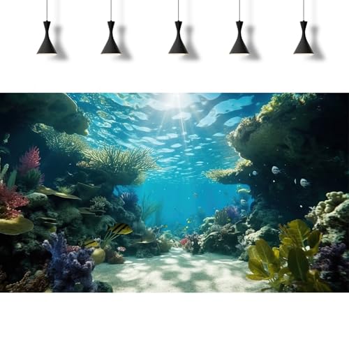 Image of Undersea Fish Tank Background Deep Sea Coral Reef Aquarium Background Underwater Rock Cave Sunray Terrarium Backgrounds Tropical Fish Ocean Floor Aquarium Fish Tank Backgrounds Decor 72x24in