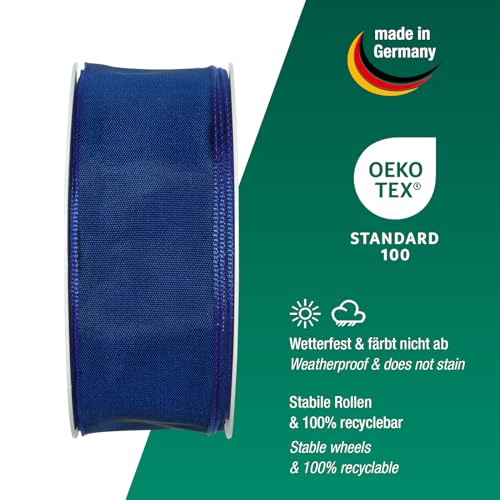 Halbach Seidenbänder Premium Gift Ribbon with Wired Edge, Width 40 mm, Length 25 m, Oeko-Tex 100 Certified, Made in Germany, Dark Blue - Image 3