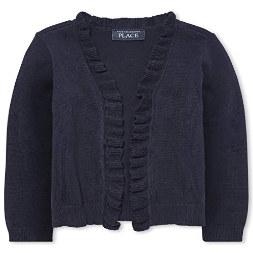 The Children's Place Girls Toddler Uniform Ruffle Open Front Cardigan Sweater, Tidal, 4T Us #TOP30