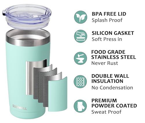 SUNWILL Travel Coffee Mug with Lid, 20 oz Tumbler Set of 2, Insulated Stainless Steel Cup for Water, Tea, Powder Coated Sakura & Mint