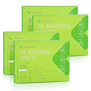 Oil Absorbing Sheets with Bamboo Charcoal – 4 Pack (480 sheets) Oil Blotting Sheets For Face, 20% More Makeup Friendly High-performance Handy Face Blotting Paper for Oily Skin