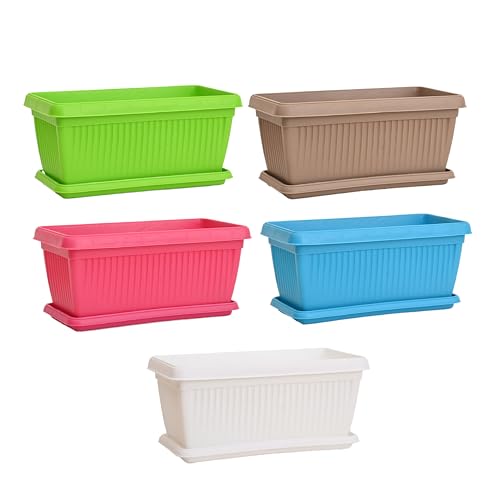 Image of UGAOO Bellow Rectangle Window Planter - Set of 5 | Multicolour | Long & Deep Planters for Balcony Railings, Windowsills & Gardens | Lightweight, Durable & Recyclable | Matte Finish