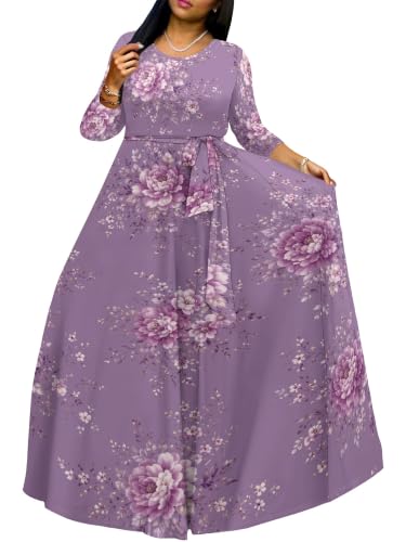 Image of PinkPatty Women's Long Sleeve Maxi Dress Plus Size Casual V Neck Wrap Dress with Pockets&Belt