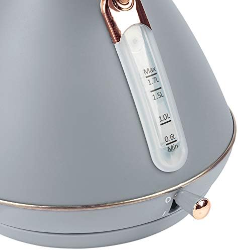 Salter EK3643GRG Pyramid Kettle. 1.7 Litre, 3000W, Grey/Rose Gold Edition, 360 ° Swivel Base For Left & Right Handed Users, Auto Shut Off, Boil Dry Sensor, Rapid Boil, Strix Controller
