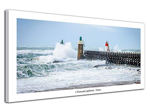 Tableau grand format toile moderne déco salon photo tempête à Capbreton 100x50 cm