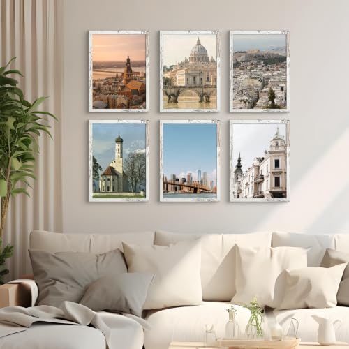 Image of BESCRCL 11x14 Picture Frame Wall Hanging, Engineered Wood Photo Frames for 11 x 14 Picture, Distressed White, 1 Pack