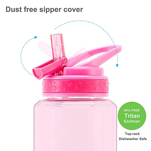 Home Tune Water Bottle With Straw, Bpa Free Tritan & Leak Proof Dust-Free Flip Straw & Easy Clean & Measurement, 30Oz / 900Ml (Pink With Straw) #TOP2