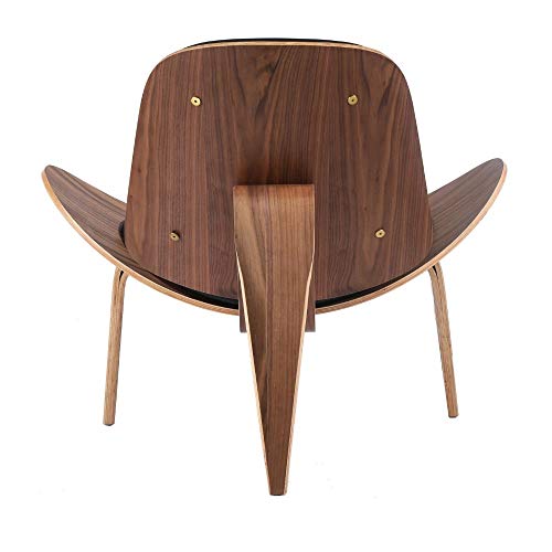 Plata Import Modern CH07 Shell Lounge Chair | Designer Replica Inspired by Hans Wegner | 3-Legged Plywood Frame | Black Faux Leather Accent Seating | for Living Room, Office, or Lounge Dรฉcor by Plata Import - Used condition - Image 4