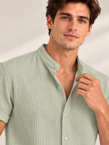 Image of Leriya Fashion Casual Shirt for Man | Short Sleeve Button Closure Shirts with Mandarin Collar | Premium Poly Lycra Blend Textured Shirt for Everyday Outfit for Office,College,Travel
