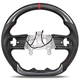 KIGEMOS Heated Steering Wheel for Jeep Wrangler JL 2018–2024, Hydro-Dip Carbon Fiber Finish, Nappa Perforated Leather Grip, Hand-Stitched D-Shape Flat-Bottom Design