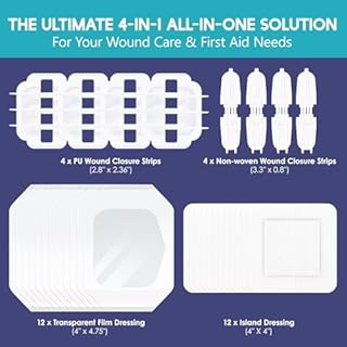 Zip Stitch Wound Closure Strips, 32 Pcs Laceration Closure Kit - 2 Types Butterfly Bandages for Wound Closure, Emergency Quick Clot Suture Kit Butterfly Bandaids