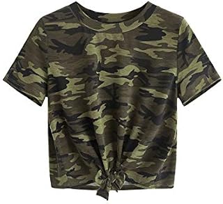 SweatyRocks Women's Loose Short Sleeve Summer Crop T-Shirt Tops Blouse (Medium, Camo)