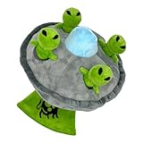 UFO and Aliens Dog Toy Funny Flying Saucer Stuffed Chew Toy with Hidden Treat Holes and Removable Aliens - Rip and Reveal Interactive Chew