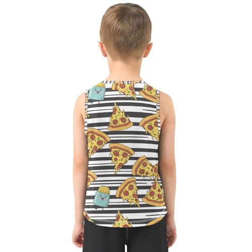 J JOYSAY Cartoon Pizza Striped Boys Tank Top Sleeveless Muscle Shirts Quick Dry Sport Workout Active Kids T-Shirts 3-15T3