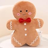 Eoieov Christmas Gingerbread Man Pillow Gingerbread Plush Stuffed Pillow Fun Gingerbread Shaped Plush Throw Pillows for Sofa Cushion Christmas Party Decor Khaki,15.7'