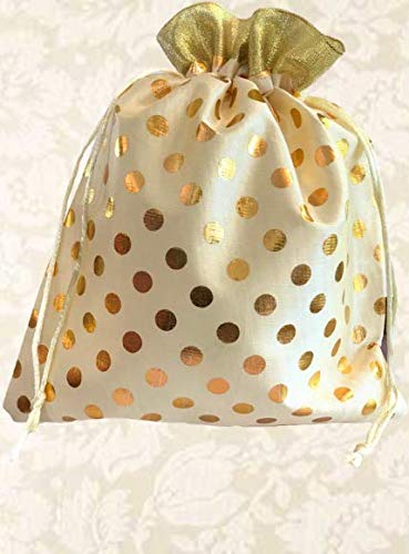 Image of Women's Polka Dot Potli Bags for Return Gifts Wedding Gift for mom Potli Purse Gift Bags Fancy Potli bag Diwali Potli Karwachauth Potli - Red Polka 1kg Large size (25cm x 27cm)