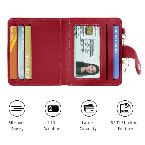 Image of Airkit Small Wallet Women RFID, PU Leather Card Holder with Keychain | Slim Compact Zipper Coin Purse for Ladies, Travel Holiday Gifts for Mom, Cute Mini Bifold Wallets
