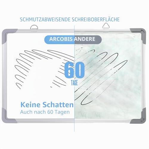 ARCOBIS Magnetisch Whiteboard Klein, Mini A3 Whiteboard 40x30cm Magnettafel Wand HäNgende Doppelseitige Tafel füR Planung, To Do Liste, Schule, Zuhause, BüRo (Silber)