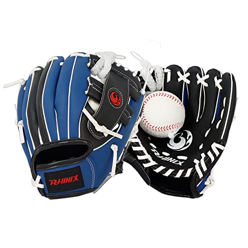 PHINIX Tee Ball Glove with Foam Baseball (Right Hand Throw-Black/Navy/White,