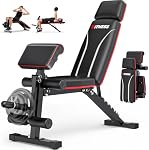 Fostoy Foldable Workout Bench, Adjustable Weight Bench for Home Gym, Multi Functional Gym Bench w/Leg Extension &Preacher Pad, Extra Headrest, Fast Folding Strength Training Incline Sit up Bench 800LB
