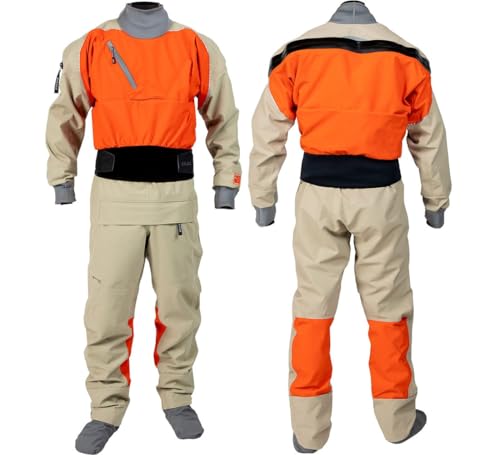 Muta Stagna da Uomo con Cerniera Frontale da Vela in Nylon Standard, Muta Stagna da Uomo con Lattice su Collo e Polso(Orange_X-Large)
