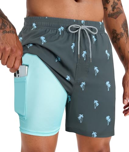 Image of APTRO Men's Swim Trunks with Compression Liner 5 Inch Bathing Suit Beach Swimsuits