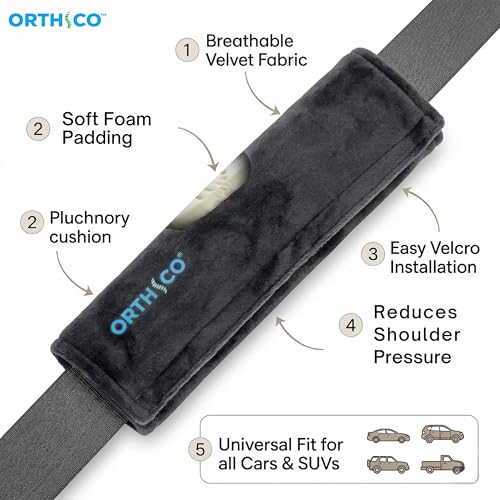 Image of Car Seat Belt Cushion (Pack of 2), Soft Seat Belt Cover Set for Shoulder, Universal Strap Pads for All Cars, Backpack, Purse and Travel Bag (Dark Grey, 12 Inch Length)