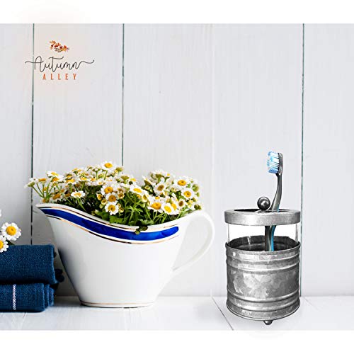 Autumn Alley Glass And Galvanized Toothbrush Holder - Farmhouse Toothbrush Holder For Bathroom - Charming Vanity Organizer For Your Galvanized Farmhouse Bathroom Decor #TOP1