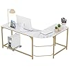 Teraves Reversible L Shaped Desk White - 66.1 Corner Gaming Computer Desk، Office Workstation Modern Home Study Stating Table، Marble Gold