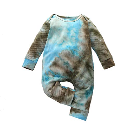 Kmbangi Newborn Baby Girl Boy Tie Dye Jumpsuit Long Sleeve Knit Romper One Piece Outfit Pajamas Spring Fall Clothes (D, 12-18 Months) #TOP19