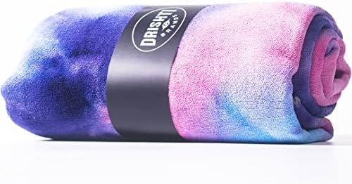 Drishti Brands Hot Yoga Mat Towel with Anti-Slip Grips, Sweat Absorbent, Standard Mat Size 24"x72", Blue & Pink Tie Dye, Exercise, Yoga, Bikram & Pilates