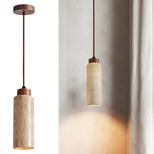 DLGLOLIN Suspension Luminaire en Travertin Jaune Naturel Lustre Style Nordique Abat-jour en Créativité Lampe Suspendue Vintage Plafonniers pour Chambre Cuisine Café