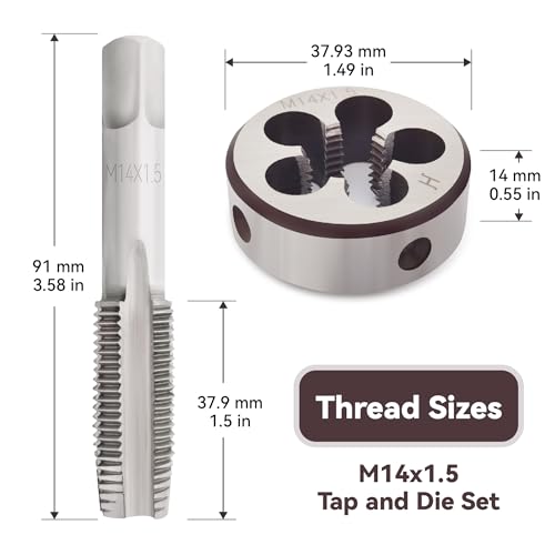 M14 X 1.5 Tap and Die Set, Metric M14 x 1.5mm High Speed Steel Machine Tap and Die Set. Right Hand Thread Tap and Round Thread Die (M14 x 1.5mm)