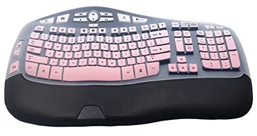 Ultra Thin Desktop PC Silicone Keyboard Cover Skin Protector Compatible with Logitech K350 MK550 MK570 Wireless Wave Keyboard (NOT for Other Desktop Keyboards) (Gradient Pink)