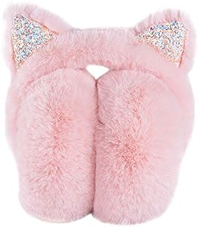 Surblue Foldable Cat Ear Earmuffs Winter Warm Outdoor Ear Covers Headband Fur Earwarmer(Pink,F)