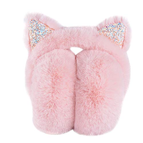 Surblue Foldable Cat Ear Earmuffs Winter Warm Outdoor Ear Covers Headband Fur Earwarmer(Pink,F)