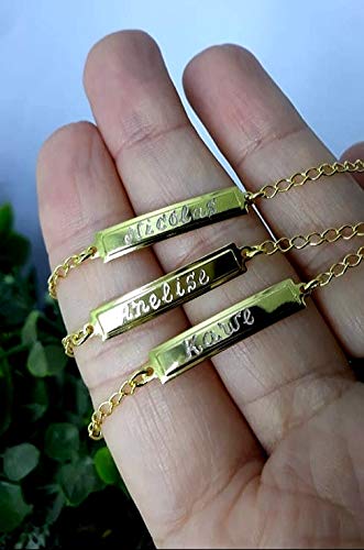 Pulseira Infantil Bebê Plaquinha Banhada a Ouro 18k Com O Nome Gravado