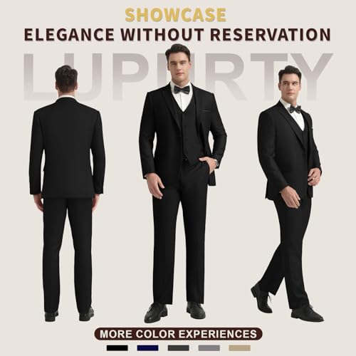 LUPURTY 3 Piece Suits for Men,Men's Suit Slim Fit,Business Solid One Button Wedding Tuxedo Blazer Vest Pants Set2