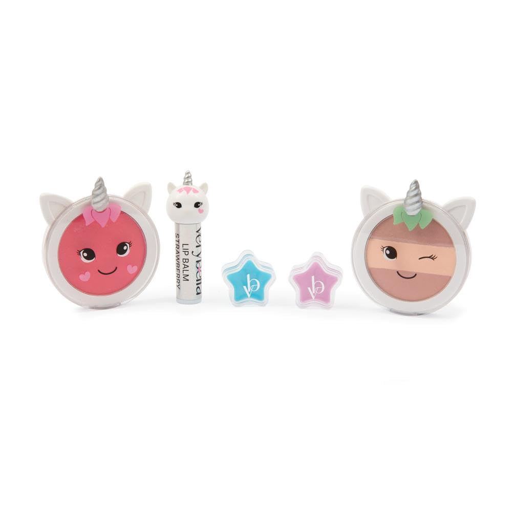 Set Make Up Tema Unicorno - 1 Blush - 1 Ombretto Toni Caldi - 1 Lip Balm Gusto Fragola - 2 Burrocacao Glitterati - Balsamo Labbra Nutre E Protegge