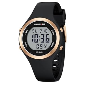 GOLDEN HOUR Digital Ladies Watches 5ATM Waterproof Sport Womens Watch with Luminous/Date/Week/Month Chronograph, Silicone Strap Swimming Watch for Women