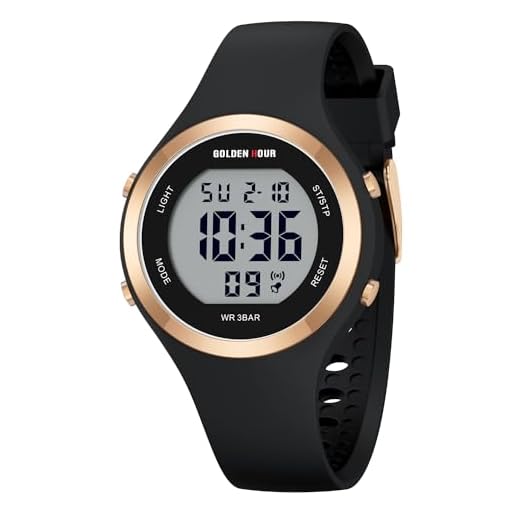 GOLDEN HOUR Waterproof Sport Women's Digital Chronograph Silicone Strap Watch in Black