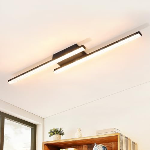 Glitzerlife LED Deckenleuchte Schwarz Flurlampe - Deckenlampe Kristall 61.5cm Küchenlampe 2 Flammig Modern 12W Schlafzimmerlampe Warmweiß 3000K für Küche Flur