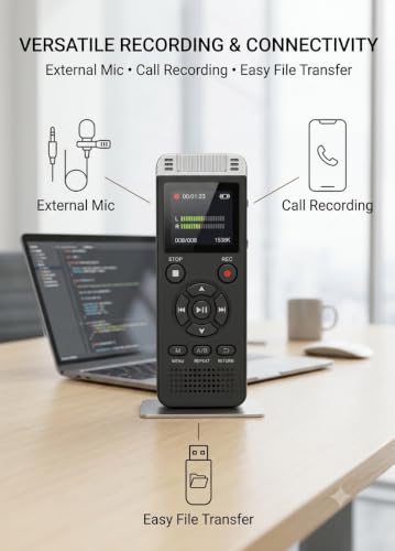 Image of ROCKTECH Digital Voice Recorder 32GB, 3072Kbps HD Recording, 80H Battery, Voice Activated, MP3 WAV FLAC Playback, 1.5 inch LED Display for Meetings, Lectures, Interviews, Students & Journalists