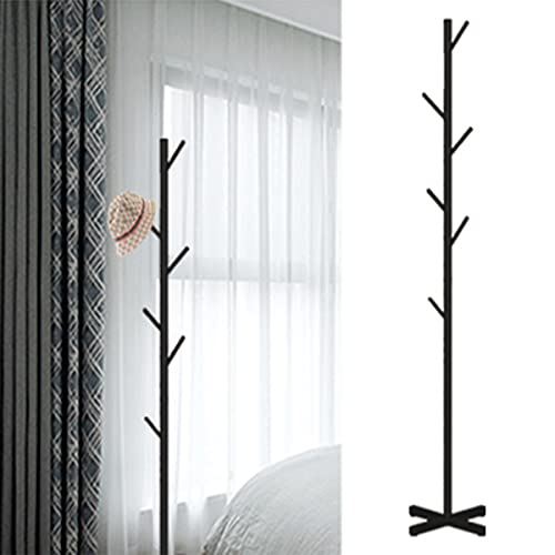 Holcmic Metal Coat Rack Freestanding Coat Tree Bracket Black Satin Steel Finish Stable Cross Base With Metal Tree Hats And Hangers Floor-Standing Standalone Bedroom Easy To Assemble… (Black) #TOP2