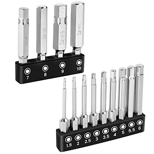 Mulwark Hex Head Allen Wrench Drill Bits Set 13Pc Metric Screwdriver Bit Set, 2.3" Long 1/4" Diameter Quick Release Shank Magnetic Bit Set For Assembling Furniture #TOP17