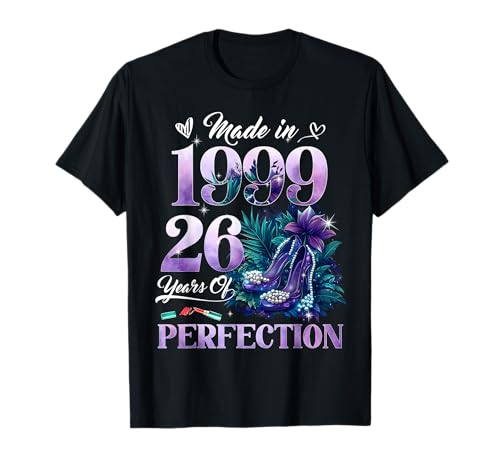 Womens 26th Birthday Floral Made in 1999 Gifts 26 Years Old Camiseta